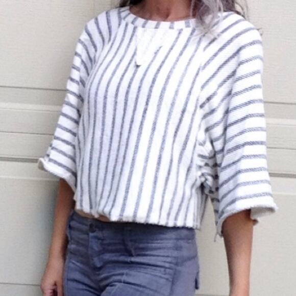 Anthropologie Dolan Coastal Stripes Cropped Pullover Top size Small - Picture 5 of 13